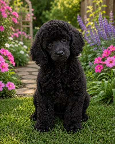 Black poodle puppy dog photo - black,