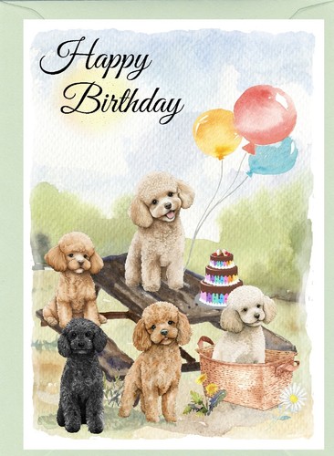Poodle dog birthday - dog, (4"x