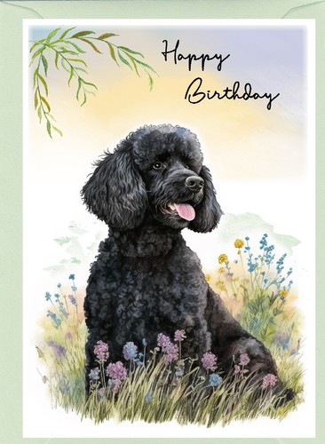 Poodle black dog birthday - black, card